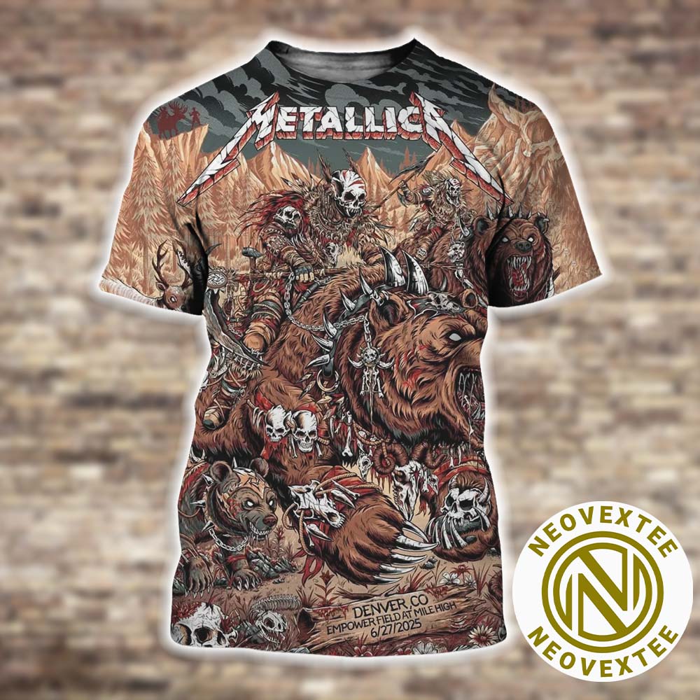 Neovextee's tweet photo. Metallica M72 Denver Night 1 Show Poster On June 27 Denver Colorado In Empower Field at Mile High Stadium M72 North American Tour 2025 All Over Print Shirt
#M72Denver #Metallica #M72 #MetOnTour 
>>> 3D Shirt: https://t.co/0rpvUqzj0w https://t.co/51v68G5s77