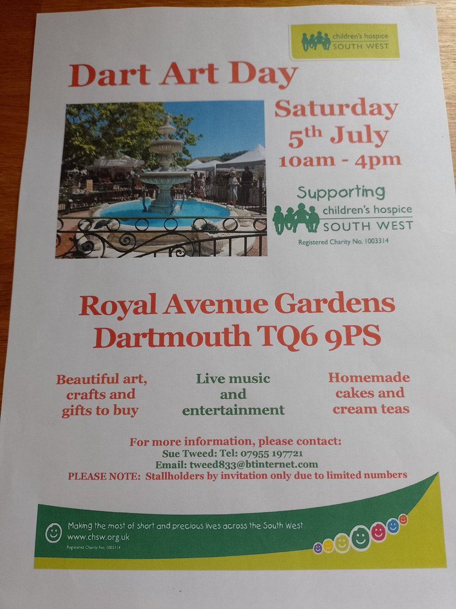 Ann Green (@annsusangreen) on Twitter photo Looking forward to this lovely day of arts and crafts , in support of Children's Hospice South West. Come and join us. <a href="/CHSW/">Children's HospiceSW</a> <a href="/FlavelArts/">@flavelarts</a> <a href="/DartmouthBRNC/">Britannia Royal Naval College</a> <a href="/RoyalRegatta/">Dartmouth Regatta</a> <a href="/DartFoodFest/">Dart Food Fest</a> Looking forward to this lovely day of arts and crafts , in support of Children's Hospice South West. Come and join us. <a href="/CHSW/">Children's HospiceSW</a> <a href="/FlavelArts/">@flavelarts</a> <a href="/DartmouthBRNC/">Britannia Royal Naval College</a> <a href="/RoyalRegatta/">Dartmouth Regatta</a> <a href="/DartFoodFest/">Dart Food Fest</a>
