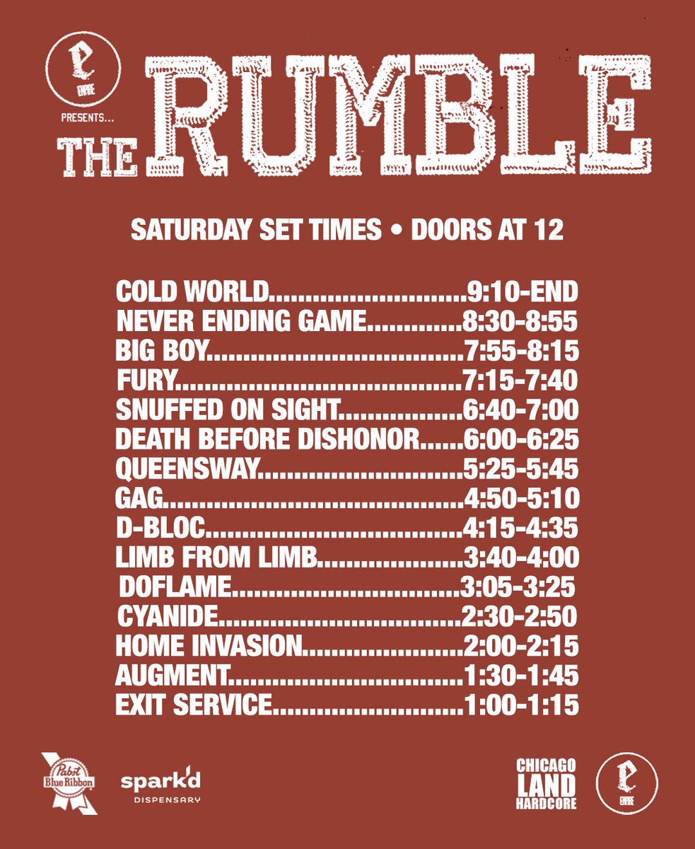 SET TIMES FOR TODAY IN CHICAGO <a href="/RumbleChicago/">The Rumble</a> 

DANCE FLOOR DEMOLITION