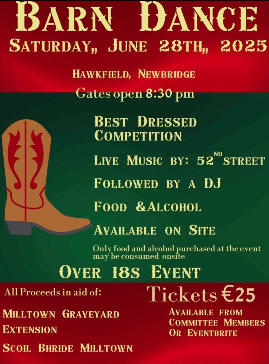 Tonight is the night! Looking forward to getting underway this evening at 8.30. Tickets available at the door. See you there…!!! #MilltownBarnDance