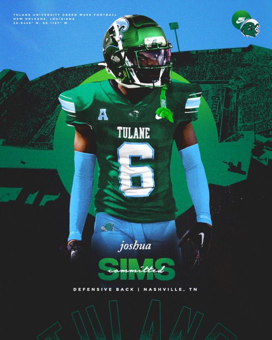 Patrick Harkness (@rolldatwave) on Twitter photo #Tulane #GreenWave
🌊Class of 25 CB Spotlight🌊
Joshua Sims- <a href="/JoshSims_23/">Joshua Sims</a>
6-0/175
Nashville, TN
Jersey- #23
3⭐️⭐️⭐️/88
Originally was in the class of 2026 but reclassified to 2025.
SR: (As a DB Josh can high point the football while battling the WR and has good hands to #Tulane #GreenWave
🌊Class of 25 CB Spotlight🌊
Joshua Sims- <a href="/JoshSims_23/">Joshua Sims</a>
6-0/175
Nashville, TN
Jersey- #23
3⭐️⭐️⭐️/88
Originally was in the class of 2026 but reclassified to 2025.
SR: (As a DB Josh can high point the football while battling the WR and has good hands to