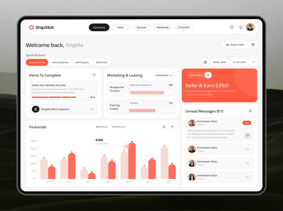 Md Arafat Rahman (@uiarafat54) on Twitter photo ShipStat – Smart Commercial Property Management Dashboard ......
I’m available for freelance work/job.
Let's Talk:
Telegram: @uiarafat5054
Discord: uiarafat54
WhatsApp: +8801762765054
Email: uiuxarafat54@gmail.com ShipStat – Smart Commercial Property Management Dashboard ......
I’m available for freelance work/job.
Let's Talk:
Telegram: @uiarafat5054
Discord: uiarafat54
WhatsApp: +8801762765054
Email: uiuxarafat54@gmail.com