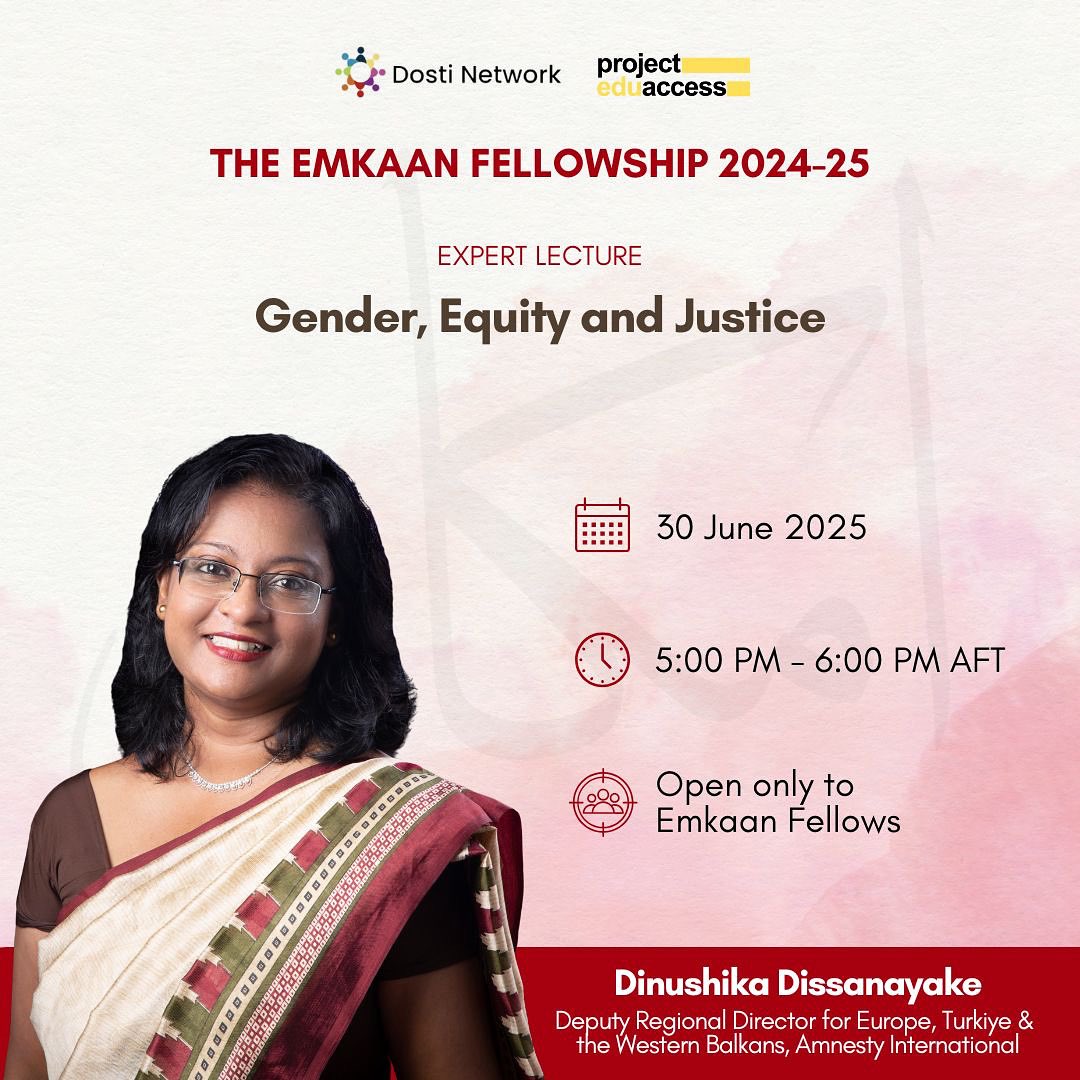 Project EduAccess (@projeduaccess) on Twitter photo We are pleased to organise a lecture on ‘Gender, Equity and Justice’ by Dinushika Dissanayake, as part of the Emkaan Fellowship.
<a href="/dinushikad1/">Dr. Dinushika Dissanayake</a> is a human rights advocate. She is Deputy Regional Director for Europe, Turkiye and the Western Balkans at Amnesty International. We are pleased to organise a lecture on ‘Gender, Equity and Justice’ by Dinushika Dissanayake, as part of the Emkaan Fellowship.
<a href="/dinushikad1/">Dr. Dinushika Dissanayake</a> is a human rights advocate. She is Deputy Regional Director for Europe, Turkiye and the Western Balkans at Amnesty International.