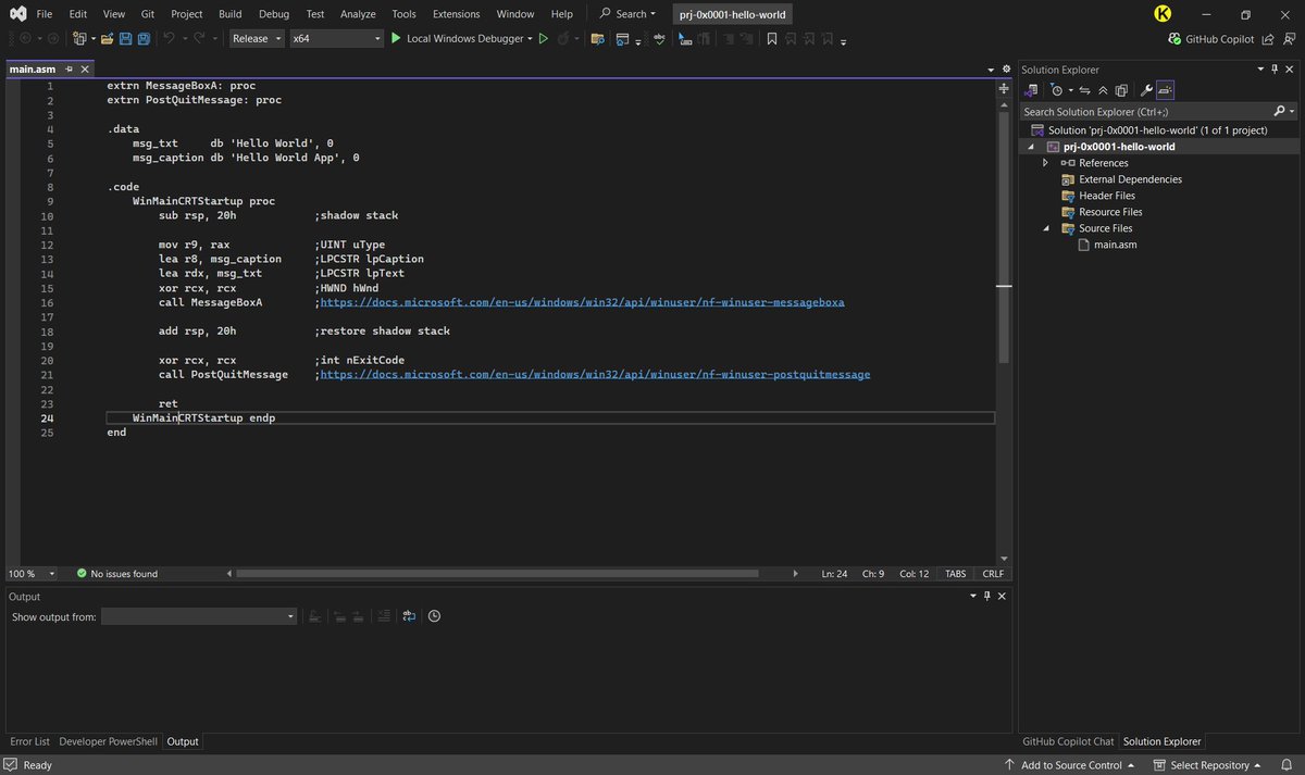 mytechnotalent's tweet image. #Windows #x64 #Assembler with Visual Studio and #x64dbg @mrexodia - this will help you get started on digging into Windows Internals