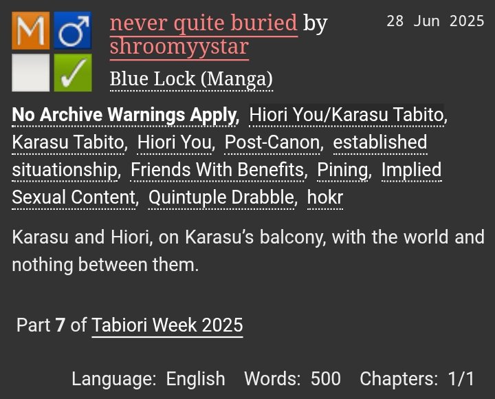 aaand a drabble for <a href="/tabioriweek/">(Extra)Ordinary - Tabiori Week 2025</a>'s free day :D I hope everyone had as much fun w tabiori week as I did!! (link in replies)
#tabioriweek2025nsfw