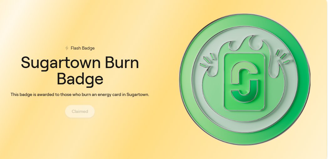 AStadnik4's tweet image. 🚀 Claimed the Sugartown Burn Badge on Abstract! 🔥@AbstractChain

All you need is about ~$7 for gas, buy an energy card, and burn it to get the badge. Cheap, quick, and fun 😎
Cool experience and a collectible badge for your profile!
#Sugartown #NFT #Abstract #Web3