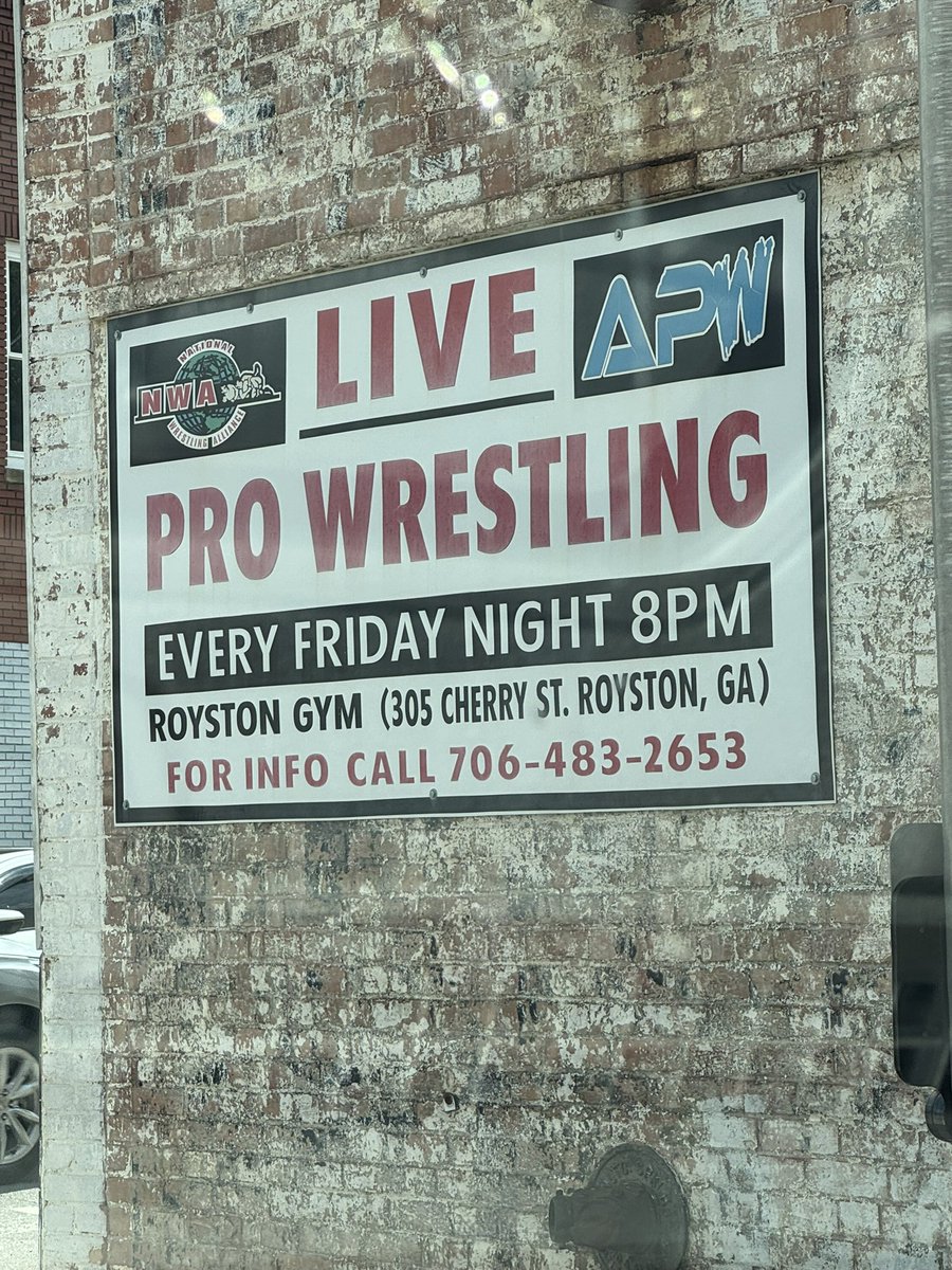 Saw this driving yesterday and wished I had time to stay and watch wrestling in the home of the Georgia Peach, Ty Cobb!