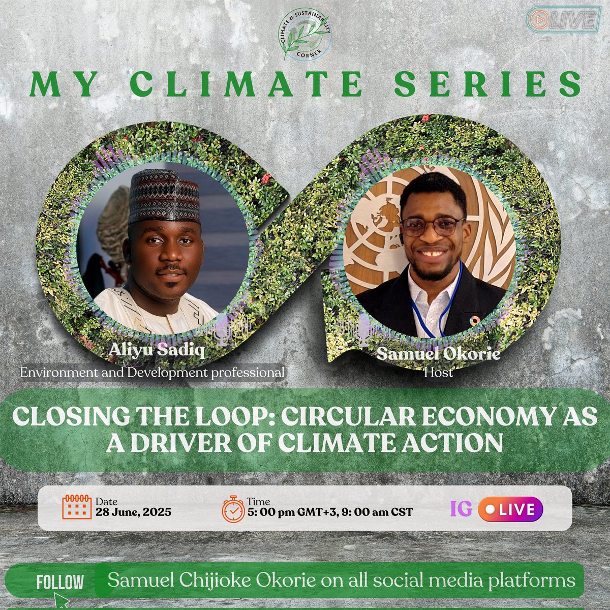Listen to another insightful #new episode of My Climate Series with <a href="/aliyusadiq_gky/">ALIYU SADIQ </a> on Closing the Loop: Circular Economy as a Drive for Climate Action.
Click the link to watch instagram.com/reel/DLctALlMC…

<a href="/aliyusadiq_gky/">ALIYU SADIQ </a>
#CircularEconomy #Sustainability #Climateseries #climateaction