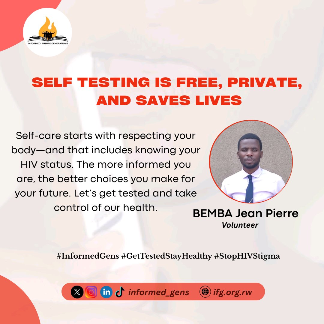 informed_gens's tweet image. Knowing your #HIV status is a key part of self-care &amp;amp; responsible health decisions. The earlier you know, the better you can protect yourself and others.

Let’s empower our future by choosing to #GetTested and stay informed.
#NHTD2025
#InformedGens
#GetTestedStayHealthy @BR999