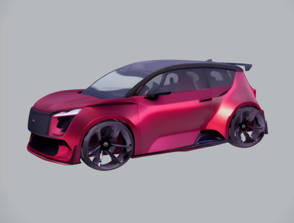 Tkfm_think's tweet photo. 車のエクステリアデザインにAIフル活用してみたら。
サイドビュースケッチ〜3Dモデリングまで約2時間、モデルになってるから好きなビューで意匠検討もできる…しかもツールの無料枠で。 https://t.co/VD2yADImfw
