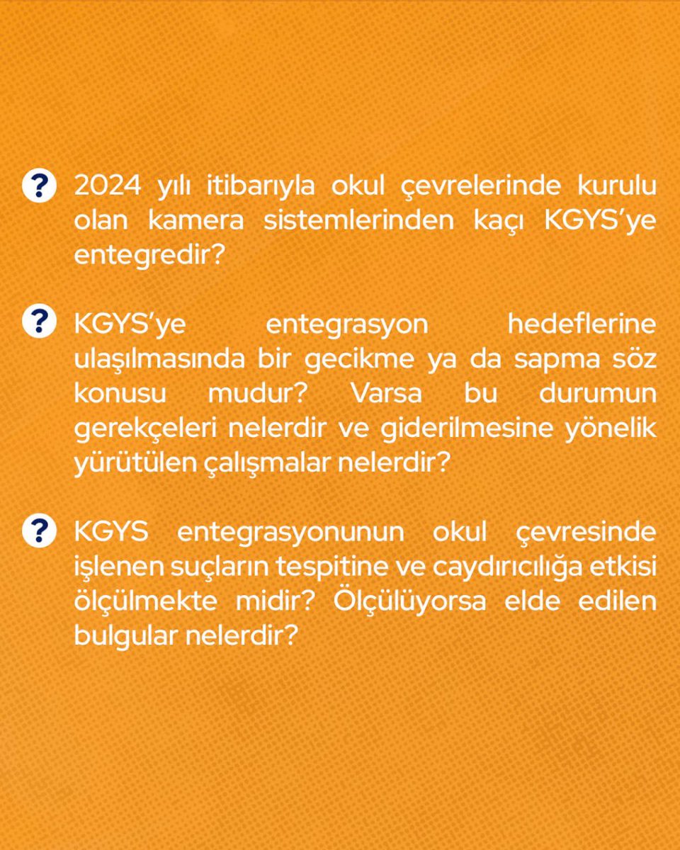 DEVA Partisi (@devapartisi) on Twitter photo "2024 yılı itibarıyla okul çevrelerinde kurulu olan kamera sistemlerinden kaçı KGYS’ye entegredir?"
Ankara Milletvekilimiz <a href="/erginsadullah/">Sadullah Ergin</a>, İçişleri Bakanı Ali Yerlikaya’ya uyuşturucu ile mücadele kapsamında okul çevrelerindeki güvenlik kamera sistemlerini sordu. "2024 yılı itibarıyla okul çevrelerinde kurulu olan kamera sistemlerinden kaçı KGYS’ye entegredir?"
Ankara Milletvekilimiz <a href="/erginsadullah/">Sadullah Ergin</a>, İçişleri Bakanı Ali Yerlikaya’ya uyuşturucu ile mücadele kapsamında okul çevrelerindeki güvenlik kamera sistemlerini sordu.