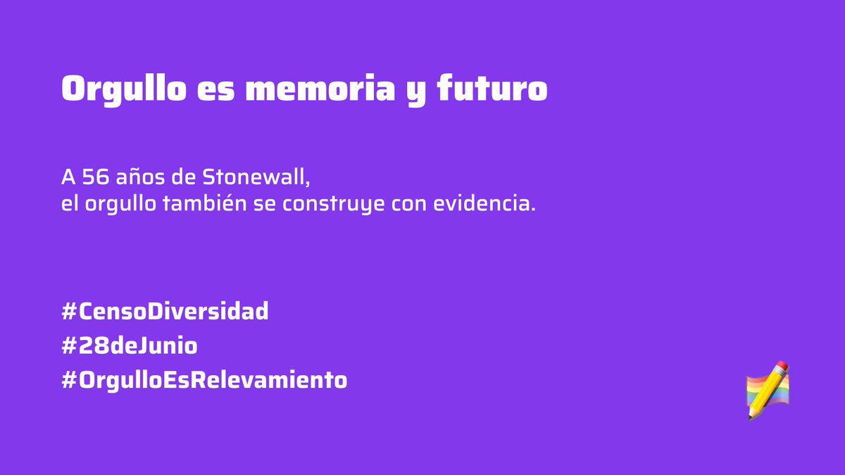 🏳️‍🌈 El orgullo nació en la revuelta: Stonewall, 1969.
Hoy, a 56 años, seguimos luchando.
Desde el #CensoDiversidad decimos:
 relevar también es resistir.
📊 Leé los datos del Primer Relevamiento Nacional en
🔗 censodiversidad.ar