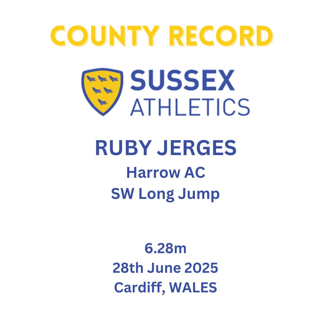 SussexAA's tweet photo. She’s broken her own @sussexaa long jump record 6 times this year!

⁦⁦@rubyjerges⁩ just soared to 6.28m at the Welsh Champs &amp; ⁦@BritAthletics⁩ U23 Euro trials in Cardiff to take the win.

What a season for Ruby, now with ⁦@HarrowAC⁩ . 6.30m+ incoming 👏🏾 https://t.co/z1CWn4Hz8g