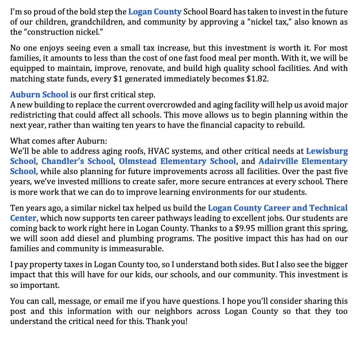 dancostellow's tweet image. Friends and Residents of Logan County: Better schools mean better communities.
@LoganCoSchools @AESTigersKy @AdairvilleCards @ChandlersSchool @LewisburgShines @OlmsteadRams @LoganCoCTC