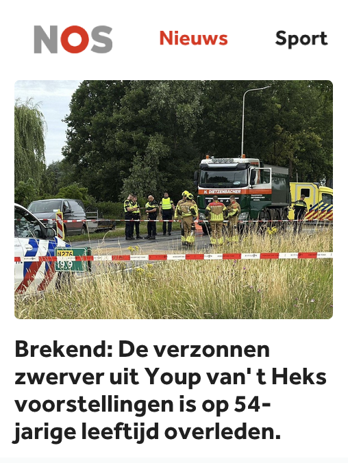 Brekend: De verzonnen zwerver uit Youp van' t Heks voorstellingen is op 54-jarige leeftijd overleden.