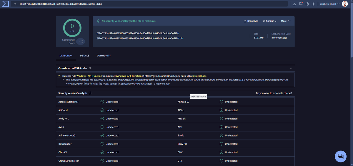 Ap0phis133's tweet photo. #myth stealer payloads, with 0 detections in VT !!!

IOCs:
68ba579ba12fac0390316606552146950b6e30ed9b5b0f646d9c3e5d0a04d7bb
a7a9be14e77b4a9d23c3bd452623d3e3f940ebc05c22f8f94454242227fdac59
b6d1dac89173036ad38cac36744f85ed7515c11df11ac174f5c06a9827ede279 https://t.co/851RF9l227
