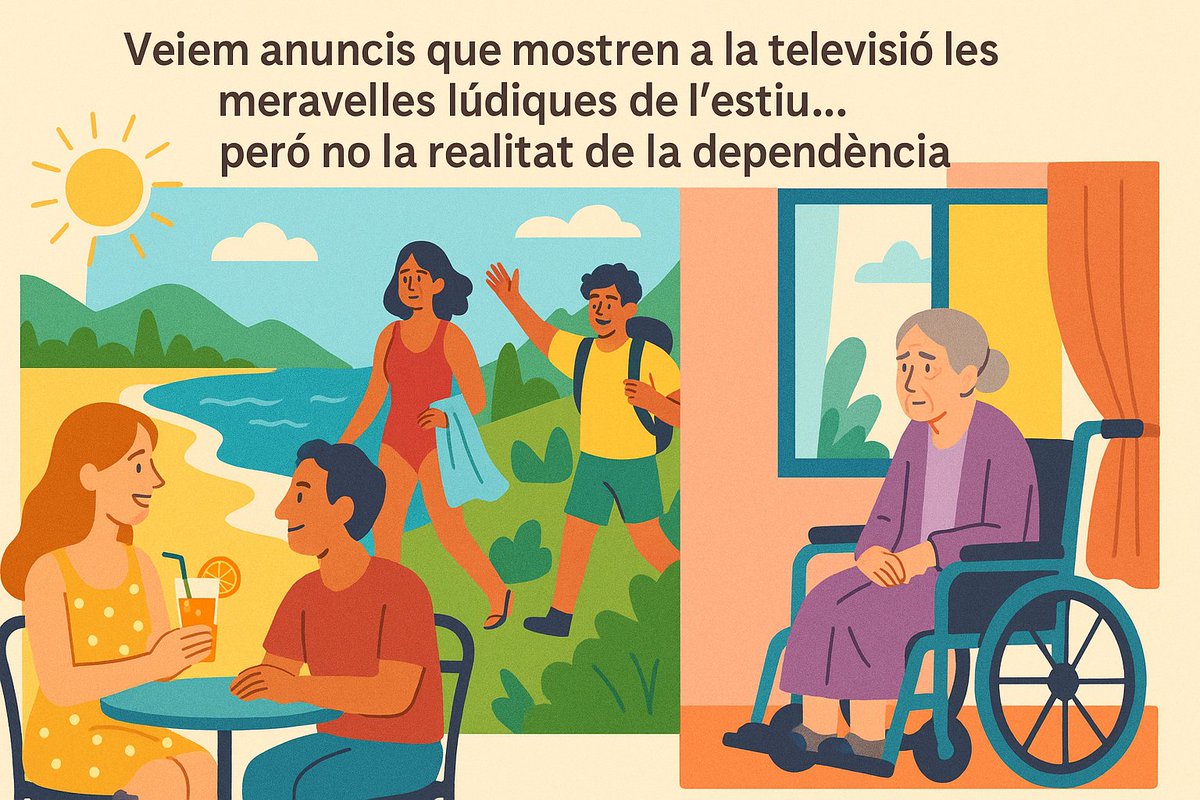 #BonaGent! A la tele, anuncis d'un estiu ple de platja 🌞 muntanya i terrassetes, però quantes persones del col·lectiu de la #dependència 🦽es queden a? casa per manca de #suports #recursos l'estiu no és igual per a tothom #Dependència #EstiuPerATothom! #URGENT! #drets