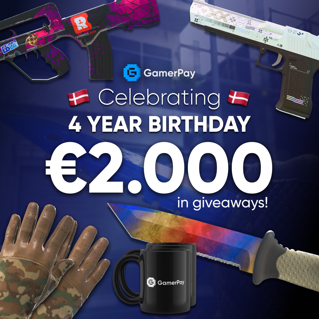 GamerPay has turned 4 years old! 🥳 🇩🇰

That calls for a celebration!
So until the 8th July you'll have the chance to win many gifts, worth a total of €2.000.

Join in via the link in comments.

Thanks for the continued support.