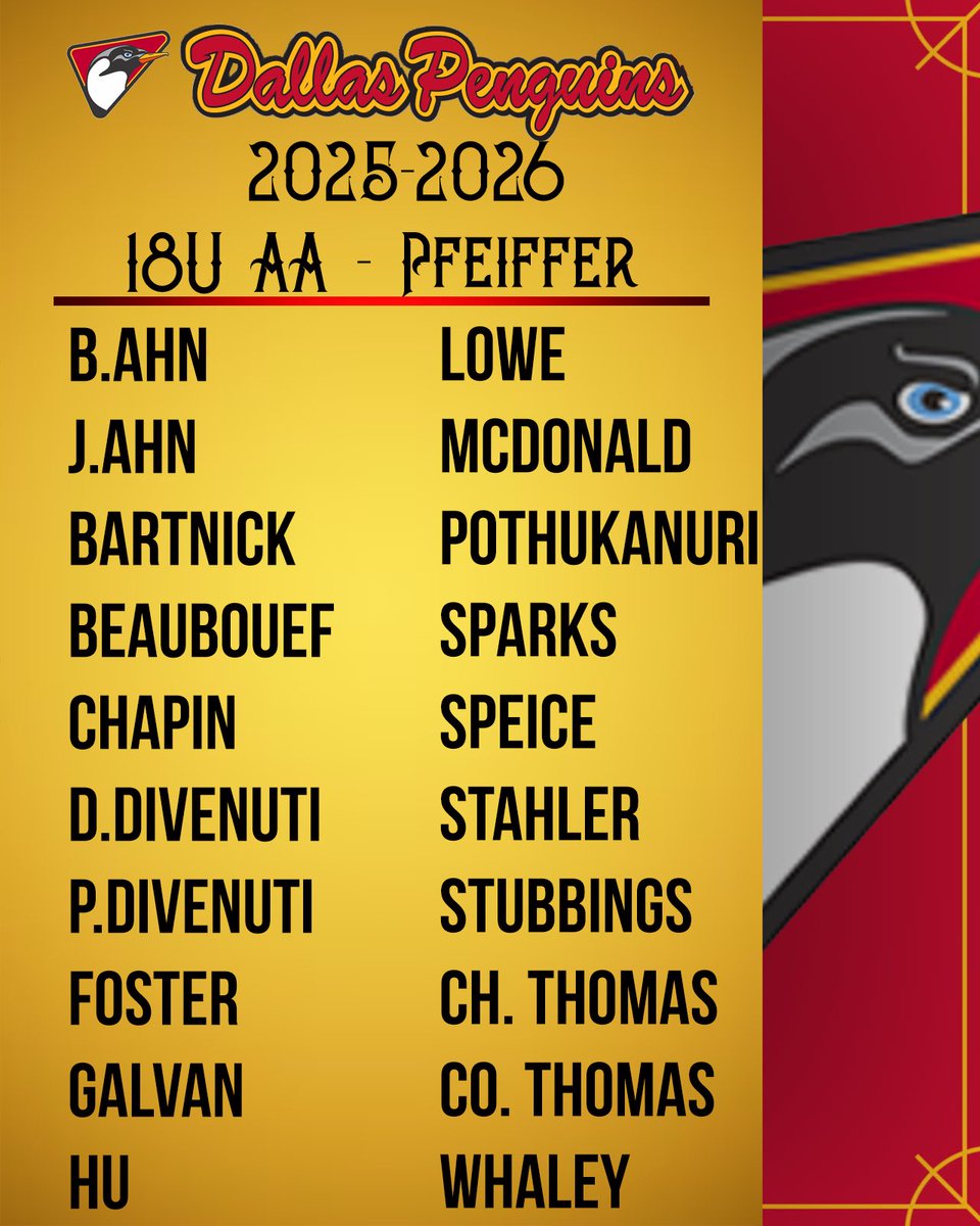 DallasPenguins's tweet photo. Welcome to #PensNation, 18UAA! ❤️🖤💛 https://t.co/EMrdtEkXbi