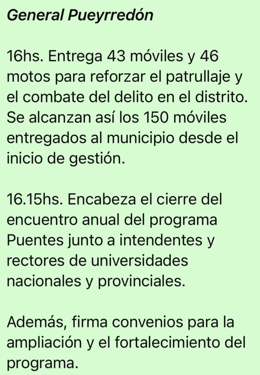 agustin_neme's tweet photo. KICILLOF NO HAGA POLÍTICA BERRETA CON LA SEGURIDAD
Esta era la agenda del gobernador enviada de manera oficial por su equipo. Supuestamente “nos entregaba” a los marplatenses 43 patrulleros. 
¿Cuál es la realidad? sólo 3 patrulleros van a quedar acá, el resto se fueron ayer mismo por la ruta 2. 
Si mintieron en el comunicado, ni esos 3 deben ser verdad. 
Una burla y una falta de respeto. Sabemos que a usted gobernador la seguridad no le importa, deje de mentir y de hacer política berreta con algo que para nosotros sí es importante, como es enfrentar a los delincuentes y cuidar a los vecinos. 
No jodan con la seguridad.