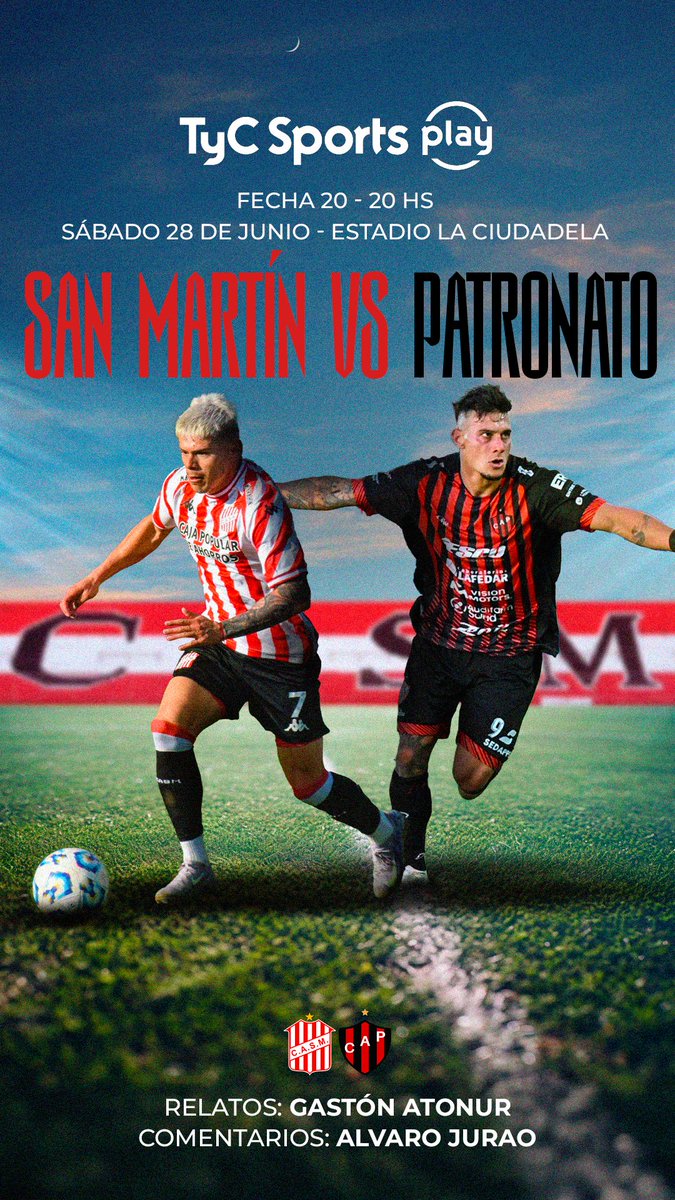 AlvaroJurao97's tweet photo. Este sábado estaremos con @gastonatonur en la transmisión de TyC Sports Play para el partido entre San Martín y Patronato. Nos vemos en un rato  #SanMartínTuc #Patronato #TyCSportsPlay https://t.co/kwffBr9MTN