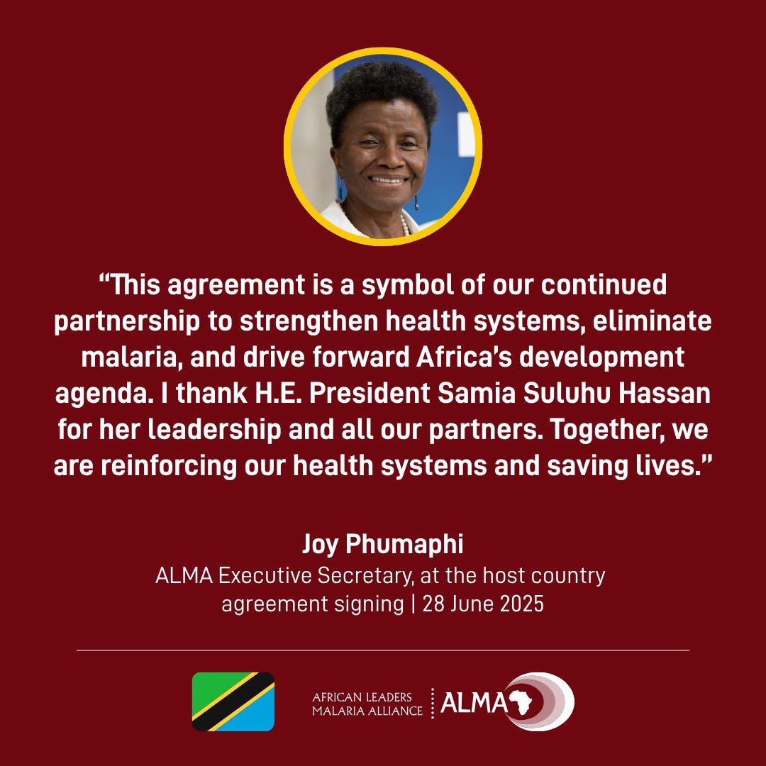 ALMA2030 (@alma_2030) on Twitter photo The United Republic of Tanzania and <a href="/ALMA_2030/">African Leaders Malaria Alliance (ALMA)</a> have signed a Host Country Agreement, reaffirming 🇹🇿's leadership in malaria elimination, health diplomacy & systems strengthening across Africa.
Signed in Dodoma, the deal formalises ALMA’s operational status in a country central The United Republic of Tanzania and <a href="/ALMA_2030/">African Leaders Malaria Alliance (ALMA)</a> have signed a Host Country Agreement, reaffirming 🇹🇿's leadership in malaria elimination, health diplomacy & systems strengthening across Africa.
Signed in Dodoma, the deal formalises ALMA’s operational status in a country central