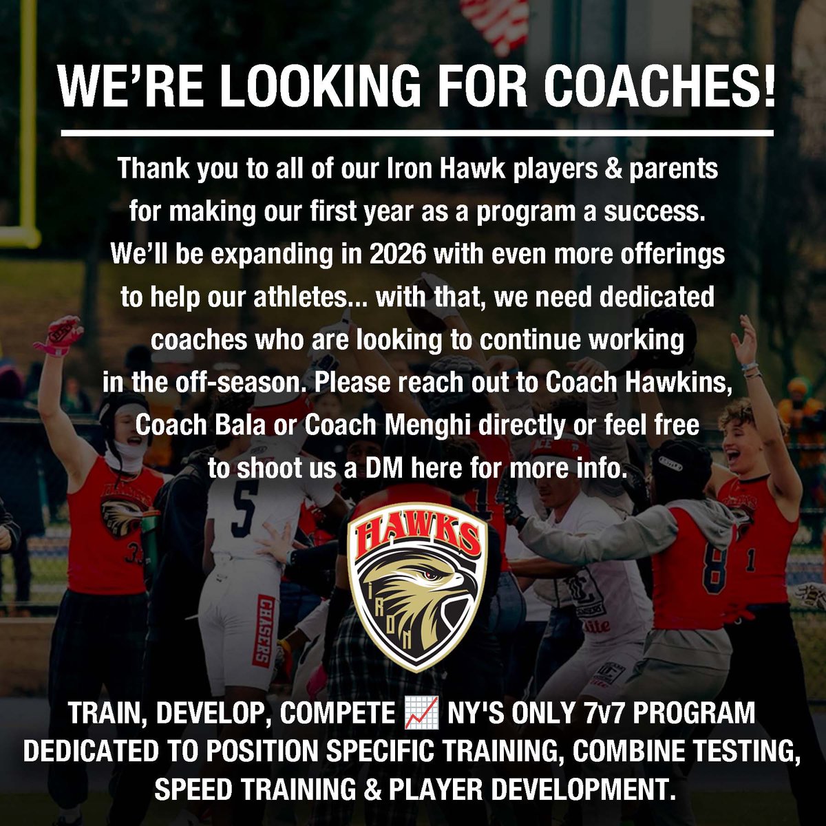 Iron Hawks 7v7 (@ironhawks7v7) on Twitter photo 🚨 COACHES WANTED!! 🚨 full info on graphic. Please reach out for more info! Next up for our players is our speed camp w/ <a href="/AthWestchester/">Athletics Westchester</a> & <a href="/keithjferrara/">Keith Ferrara</a> 📈 🚨 COACHES WANTED!! 🚨 full info on graphic. Please reach out for more info! Next up for our players is our speed camp w/ <a href="/AthWestchester/">Athletics Westchester</a> & <a href="/keithjferrara/">Keith Ferrara</a> 📈