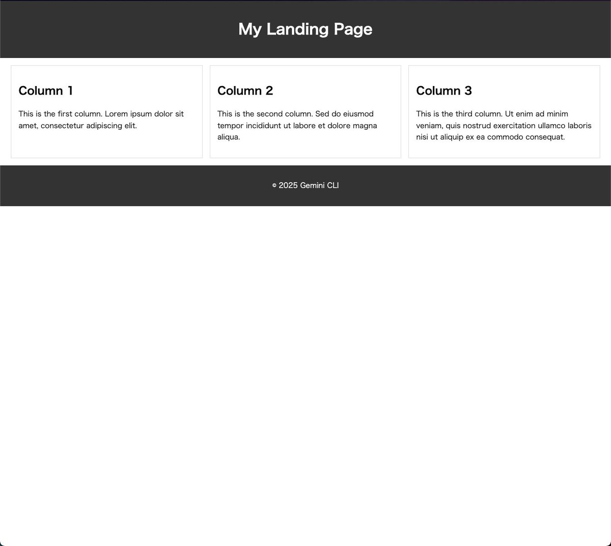 chujo_p's tweet photo. Webサイト(HTML/CSS)作らせた
初めてWebサイト作った時につまずいた3カラムのレスポンシブ対応もなんなく実装してくれた
#gemini_cli https://t.co/XDlovsUG2D