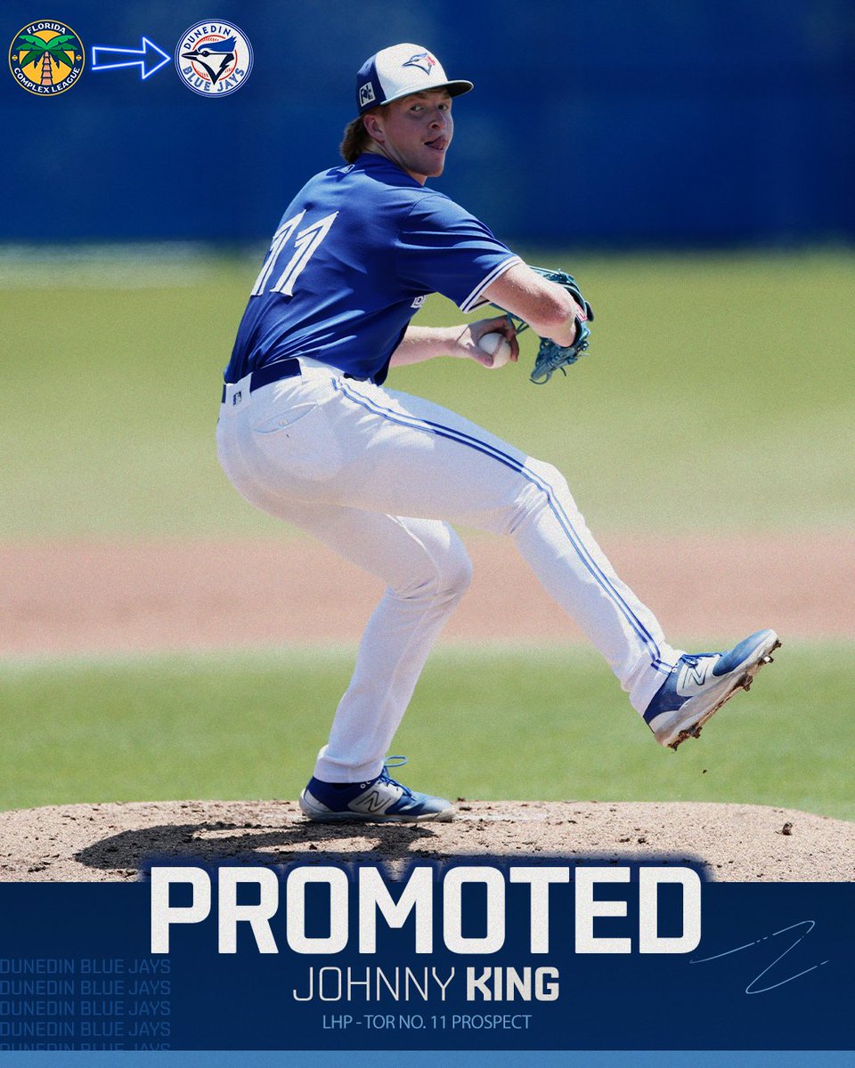 DunedinBlueJays's tweet image. #BlueJays No. 11 prospect Johnny King has been promoted to Dunedin from the Florida Complex League📈

He will start Sunday in his Class-A debut.