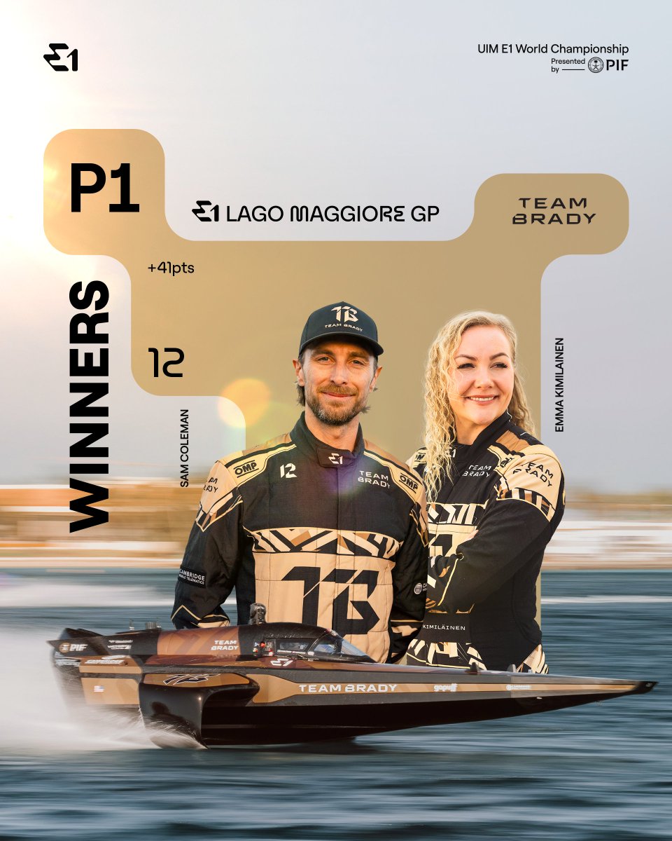 P1 for Team Brady in Italy! 🏆🇮🇹

Back on the top spot for the Season 1 Champions of the Water 👊

#E1Series #E1LagoMaggioreGP