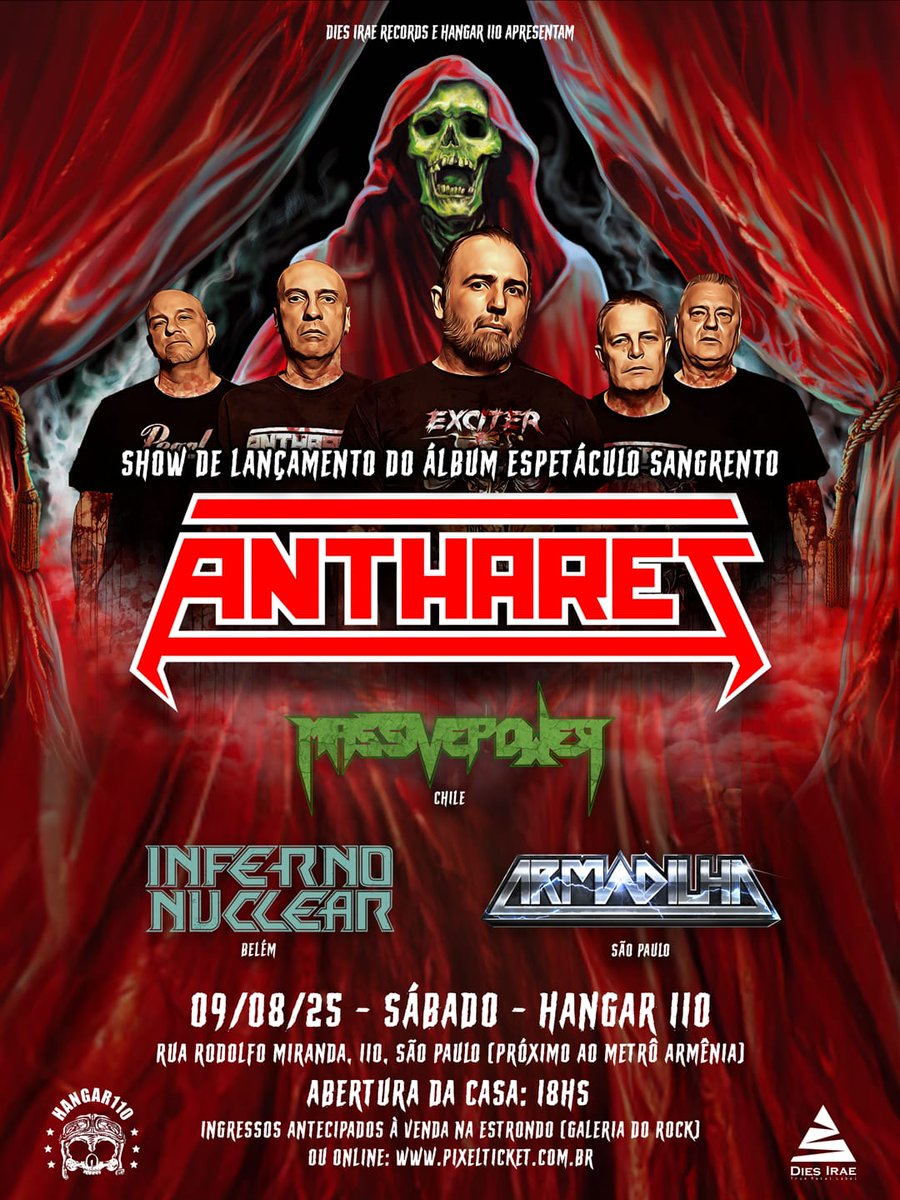 infernonuclear's tweet photo. Show de lançamento do álbum "Espetáculo Sangrento" da veterana banda @antharesmetal

Banda convidadas: 
Massive Power (Chile) 
Armadilha 
E noix do Inferno Nuclear

Local: @Hangar110
Data:09/08/25 - Sábado 
Abertura da casa: 18:00hs 

#HeavyMetal #ThrashMetal #crossover https://t.co/9Rpui9Zqtg