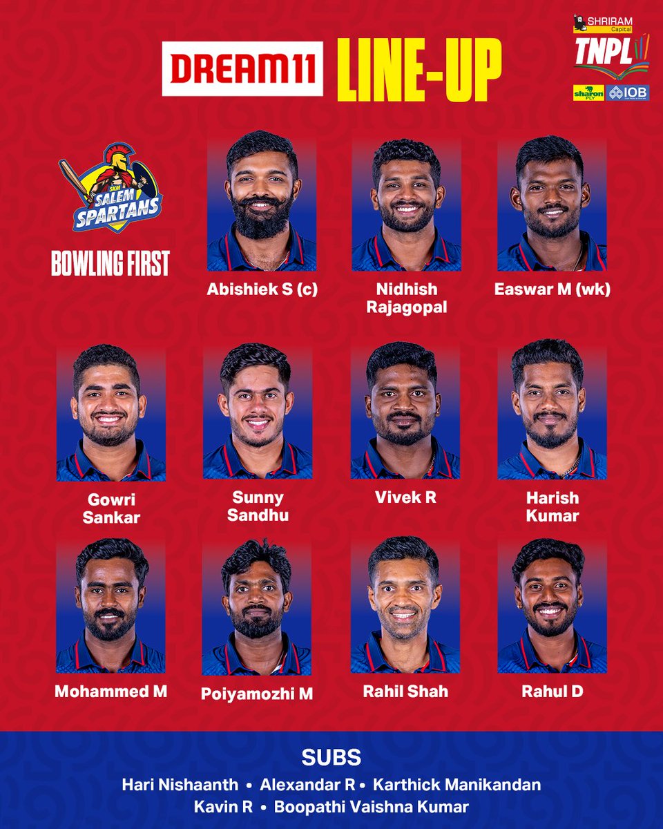 TNPremierLeague's tweet photo. SKM Salem Spartans won the toss and chose to bowl first. 🏏

#LKKvsSSS #TNPL #TNPL2025 #NammaOoruNammaGethu https://t.co/O2EsK5QJ6x