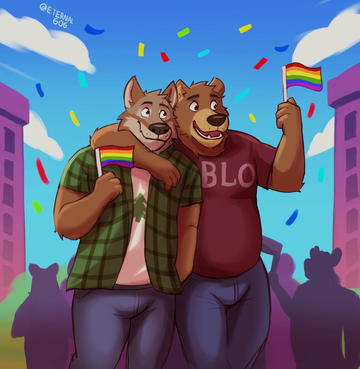 EternalGog's tweet image. Happy pride day! 🏳️‍🌈
I needed an excuse to draw these two boys &amp;lt;3
#arches #echo #furry