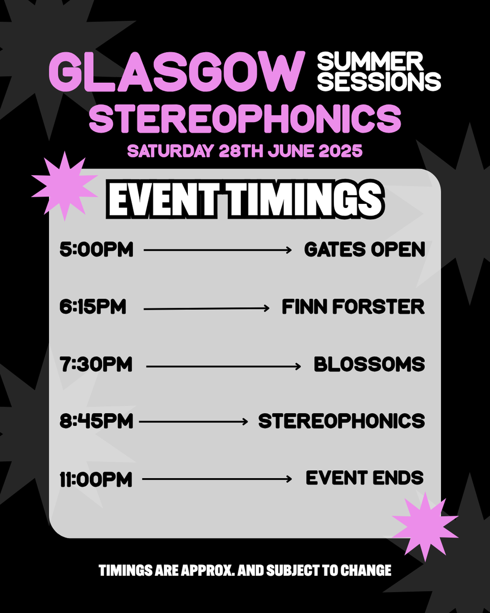 Summer Sessions (@smmrsessions) on Twitter photo It's nearly time for the gates to open for <a href="/stereophonics/">stereophonics</a> at Bellahouston Park! Please find updated timings for the show here. See you all soon 🎸🔥 It's nearly time for the gates to open for <a href="/stereophonics/">stereophonics</a> at Bellahouston Park! Please find updated timings for the show here. See you all soon 🎸🔥