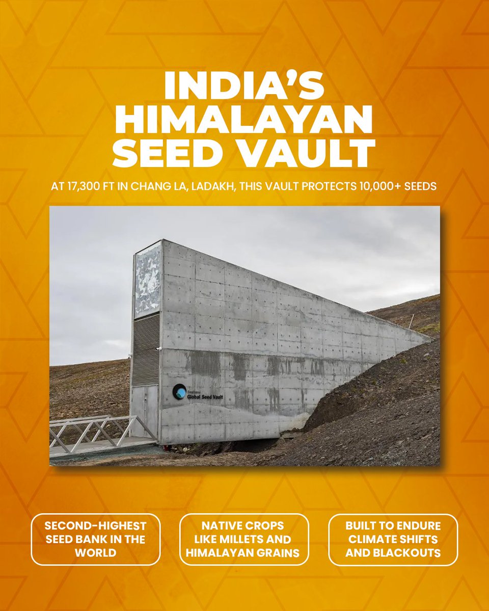 India’s Himalayan Seed Vault

Set deep in the heights of Ladakh, the Chang La vault safeguards India’s future crops. 

#India #IncredibleIndia #IndianEmbassy #IndianEmbassyAbuDhabi #IndiainUAE #IndianInnovation #IndianAgriculture