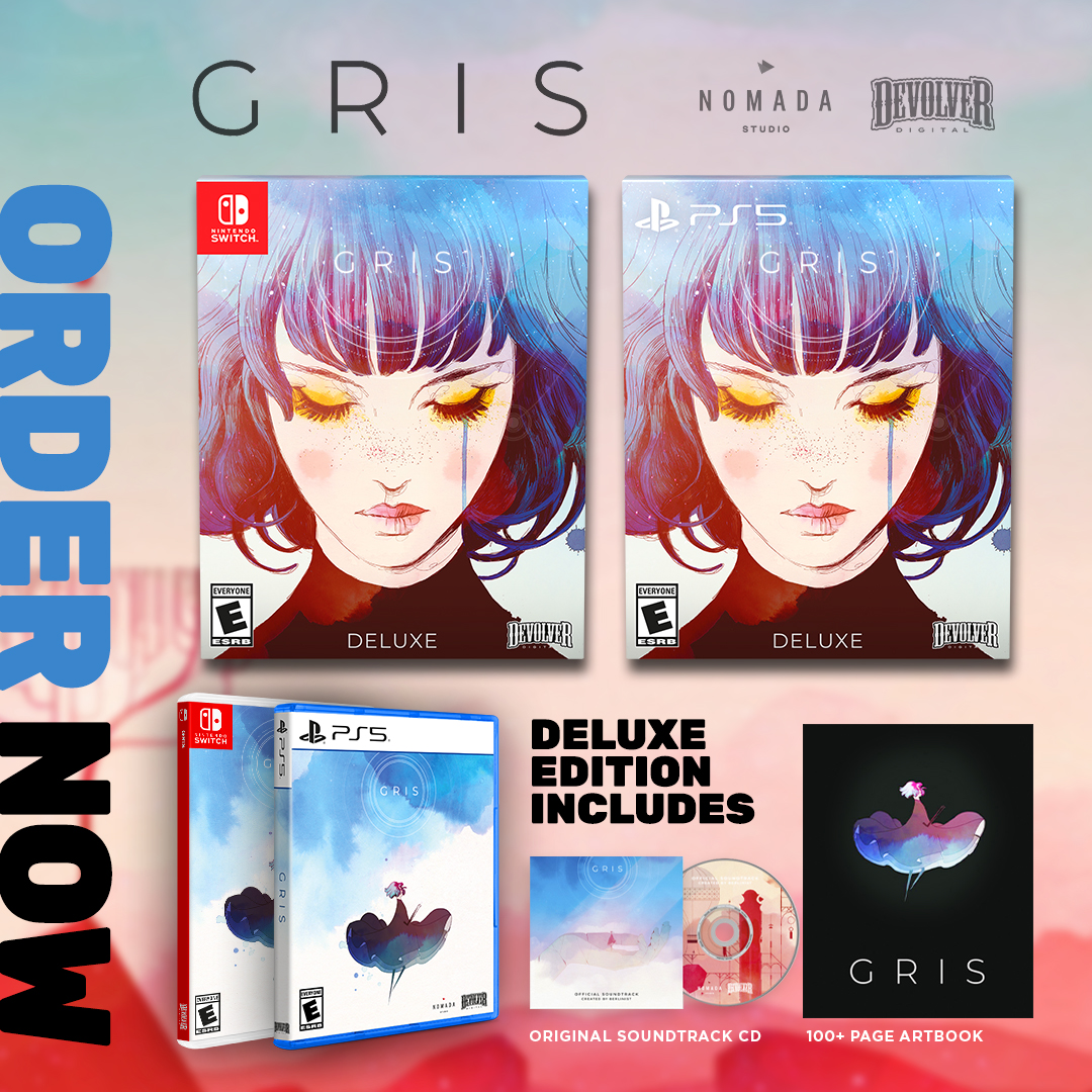 Immerse yourself in the watercolor world of GRIS anytime with a stunning artbook and the original game soundtrack on CD, available as part of Devolver Deluxe edition! ecs.page.link/HvcyL?