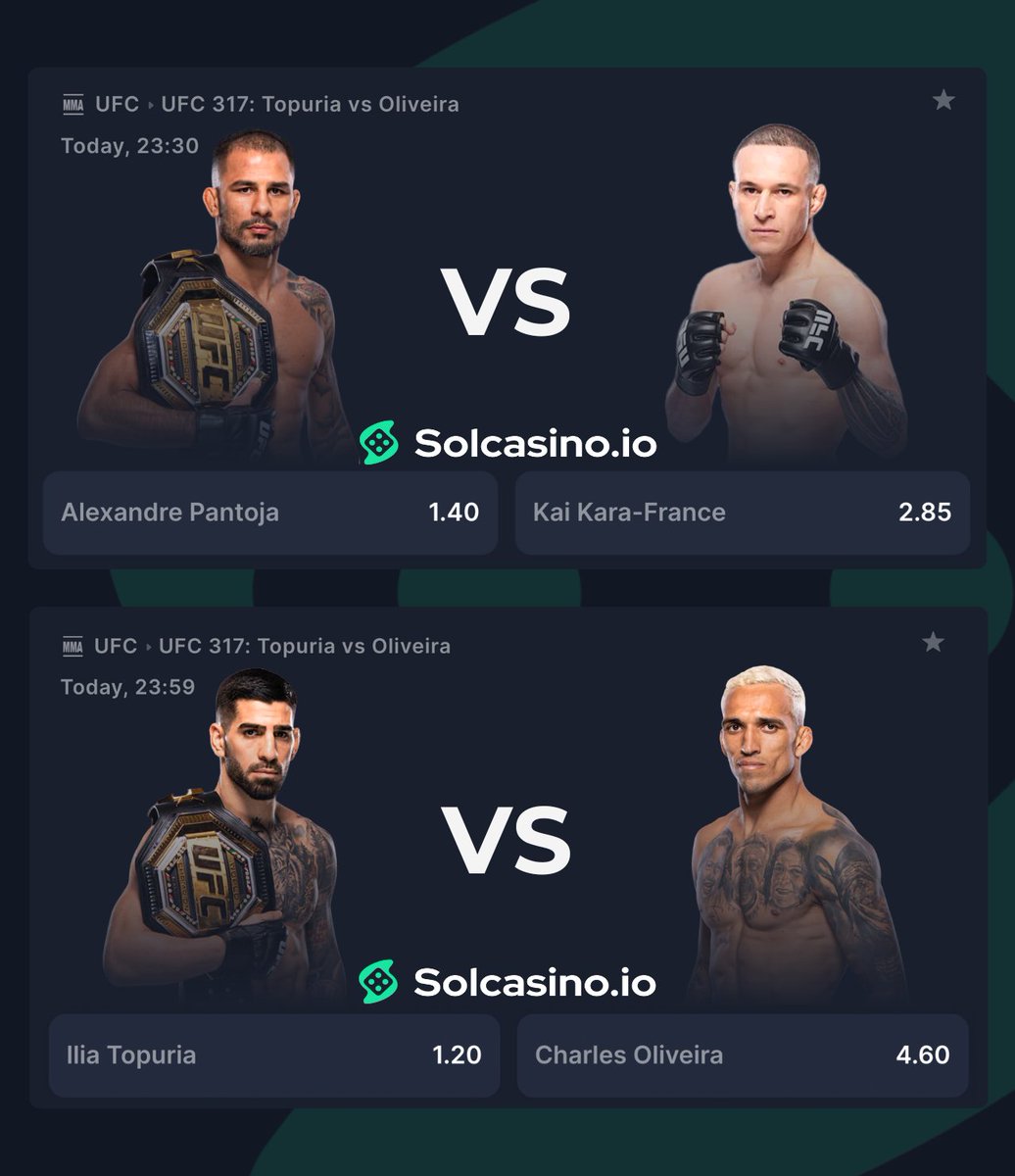 It's almost time for #UFC317! 🥊

Predict the Winners + Method of Victory for a chance to win $150 free sports bet! 🔥

Example: Pantoja - KO &amp; Topuria - Points