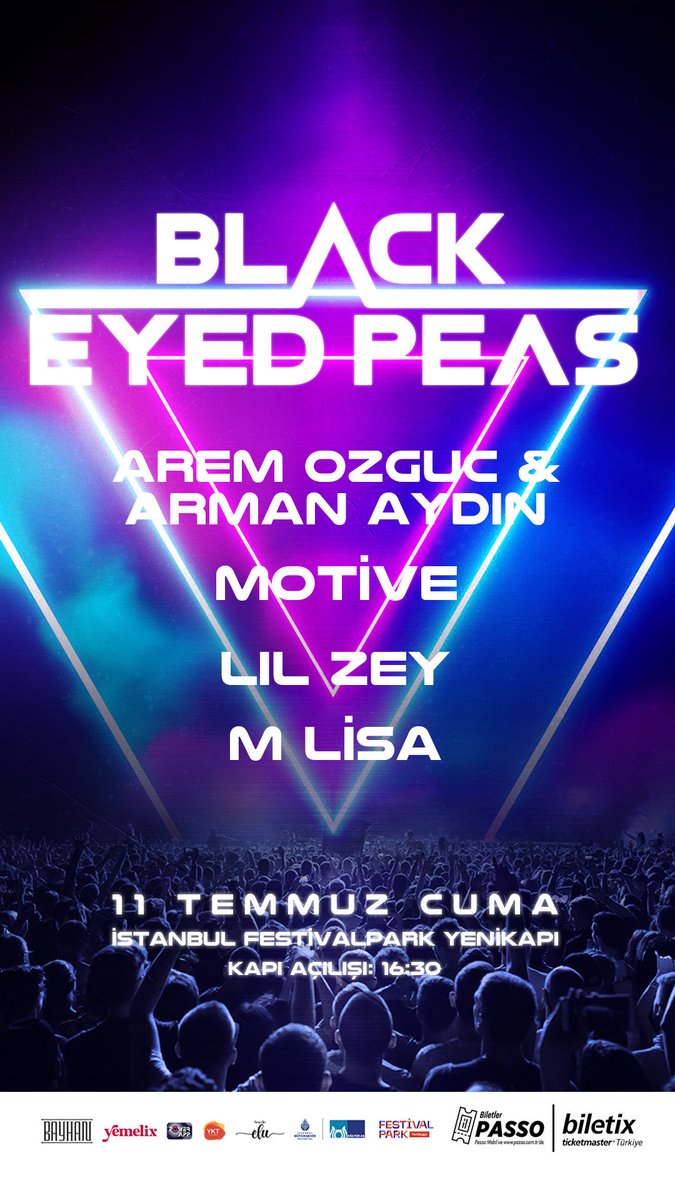 🚨 İstanbul, hazır mısın? BLACK EYED PEAS geliyor! 🚨

11 Temmuz Cuma günü Festival Park Yenikapı’da, Arem Ozguc &amp; Arman Aydin, Motive, Lil Zey ve M Lisa eşliğinde unutulmaz bir geceye hazır ol! 🌟🎶

Kapı Açılış: 17.00
Biletini al, bu muhteşem konseri kaçırma! 🔥🎟️