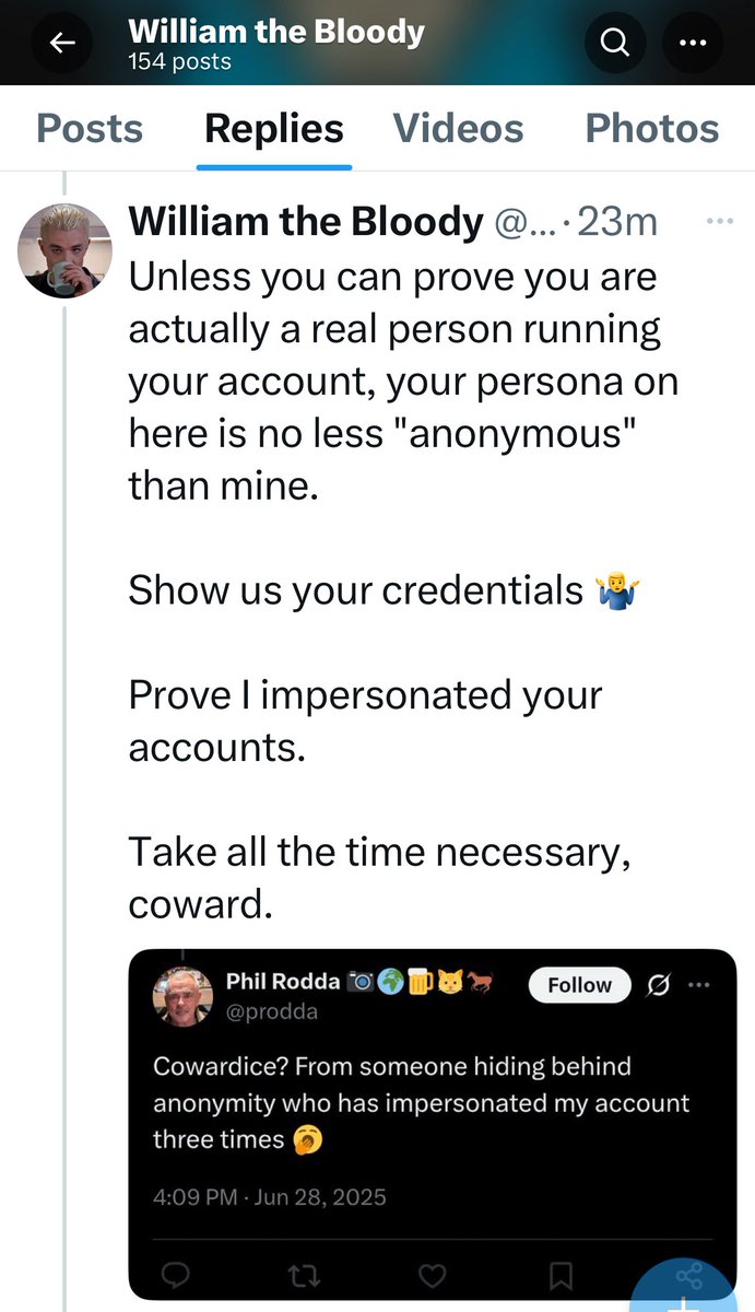 prodda's tweet image. Apologies to anyone who follows me and has been caught up with this obnoxious racist cloning my accounts @phrodda is also @WillemderBluti