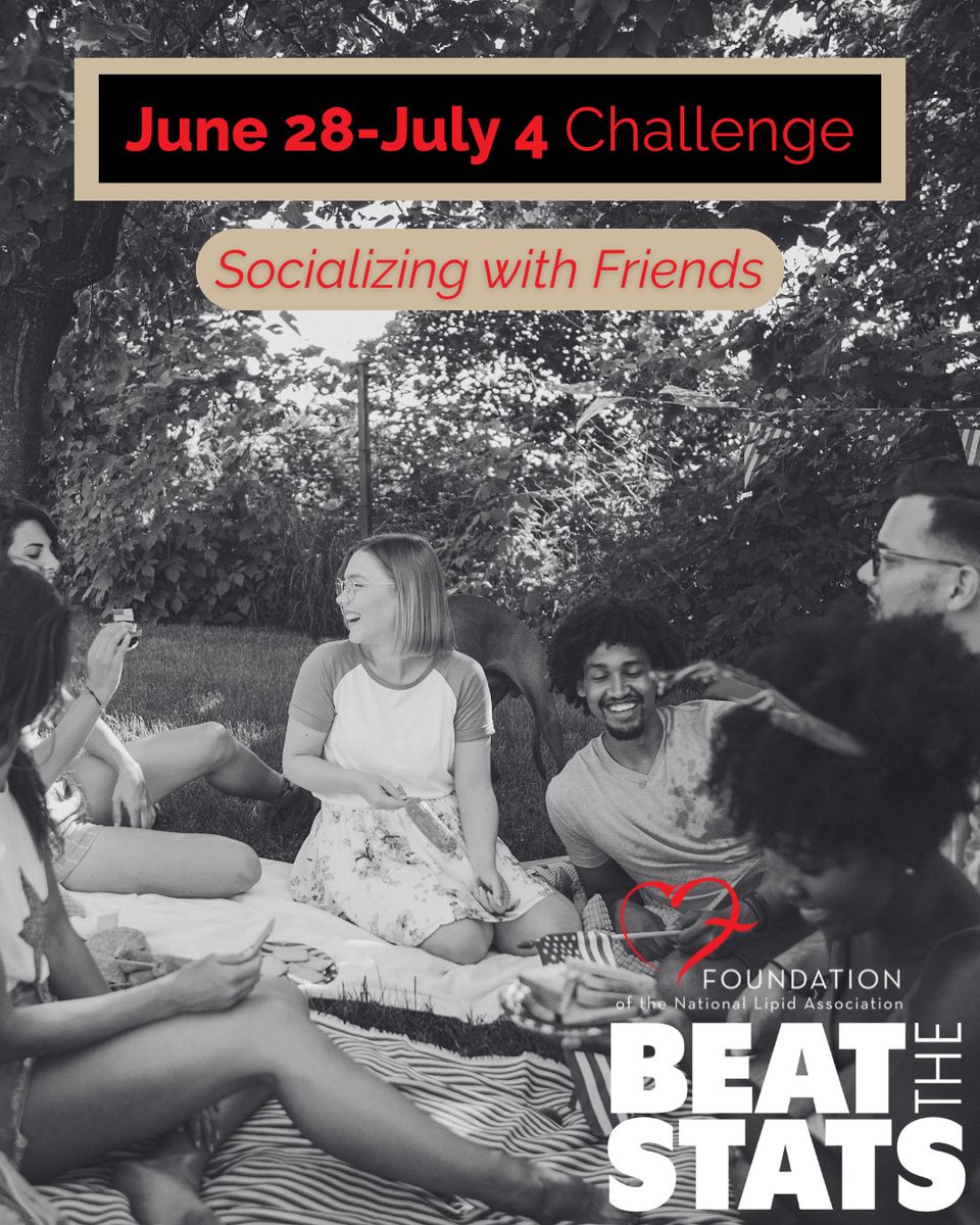 foundationofnla's tweet image. Our first #BeatTheStats challenge starts today: socializing w/ friends! Whether it’s a July 4th cookout or a catch-up call, every hour counts. Log your time in the Yumuuv app — the top socializer wins a $50 Starbucks gift card!
Join now: yumuuv.com/en/get
Code: LIPID-MOVES
