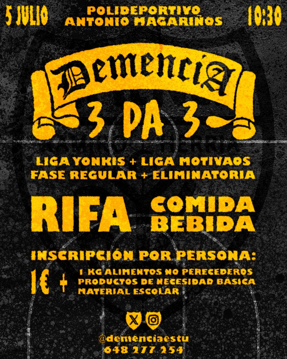 DemenciaEstu's tweet photo. Yonkis del baloncesto y yonkis en general! Llega otro año más el 3pa demente.
Esta vez el prestigioso torneo de borrachos sin fronteras será en el Magariños (la IDA la está liando con las obras del Ramiro y nos hemos quedado sin pistas). 

No dudes en escribirnos para apuntarte! https://t.co/HeRcnKNKWB