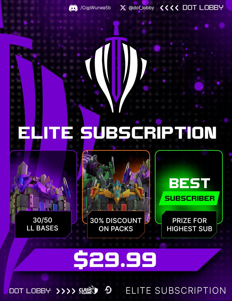 July Subscription Pre-orders are LIVE! 🔥

Get your slot before the time runs out. ONLY 50 subscribers for this season including amazing benefits!

Run the July season with us and see them defenses!
Open a ticket in the server if interested. 
Discord: discord.com/invite/dotlobby