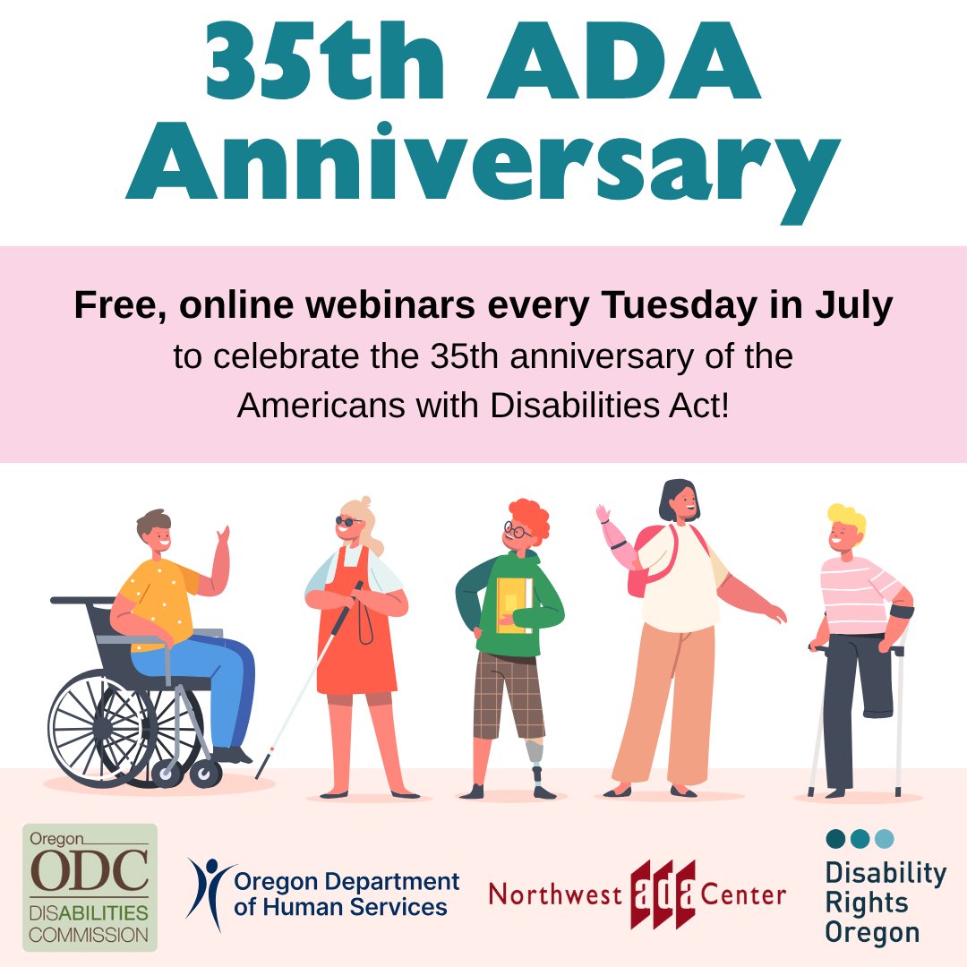 We're so excited about this year's ADA Celebration webinars that launch on July 8! The free online series will be from 11:30 am to 1:00 pm every Tuesday in July, and everyone is welcome to participate.

👉 Explore topics and RSVP at tinyurl.com/ykpsrcsd &gt;