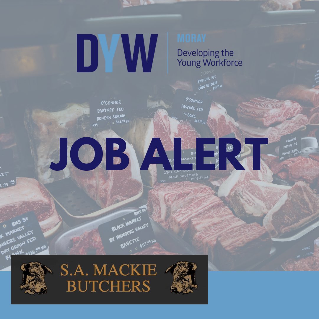 DYWMoray's tweet image. 🥩 JOB OPPORTUNITY 🥩
S.A Mackie Butchers are looking to recruit a Counter/Shop Assistant to join the team in Elgin!
To apply - dywmoray.co.uk/jobs/
