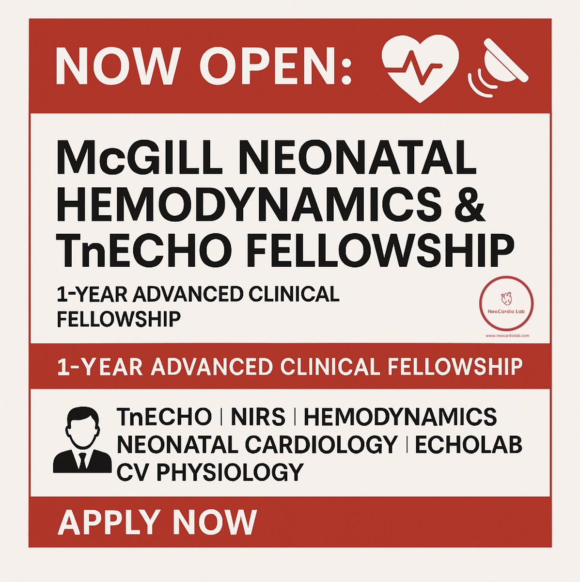 NeoCardioLab - Gabriel Altit (@cardioneo) on Twitter photo The <a href="/mcgillu/">McGill University</a> Fellowship program in Neonatal Hemodynamics and Targeted Neonatal Echocardiography is now open for applications for a start in the academic year of July 2026. Echo lab, Cardiac ICU consults, and longitudinal hemodynamics.
neocardiolab.com/neonatal-hemod… The <a href="/mcgillu/">McGill University</a> Fellowship program in Neonatal Hemodynamics and Targeted Neonatal Echocardiography is now open for applications for a start in the academic year of July 2026. Echo lab, Cardiac ICU consults, and longitudinal hemodynamics.
neocardiolab.com/neonatal-hemod…