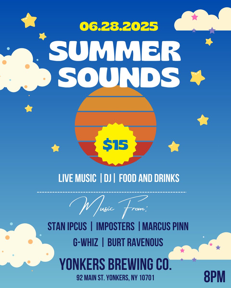 TONIGHT! We’re performing LIVE in Yonkers at Yonkers Brewing🎶

We hit at 9PM 🕘
Come thru