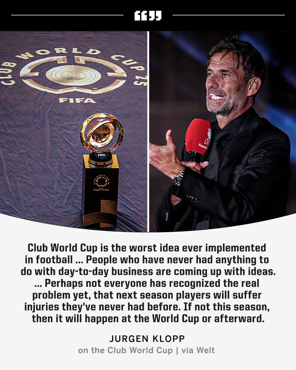 Jurgen Klopp called the Club World Cup "the worst idea ever implemented in football." 😳
