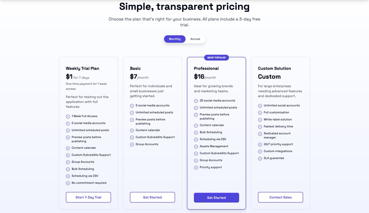 Weekly trial plan is up on postscheduler . Now , there are no free trails but a $1 week plan for a one time purchase . 
Try out the product for the price of a gum , if it eases your work , you can always upgrade later . 

Link is in the bio ↖️