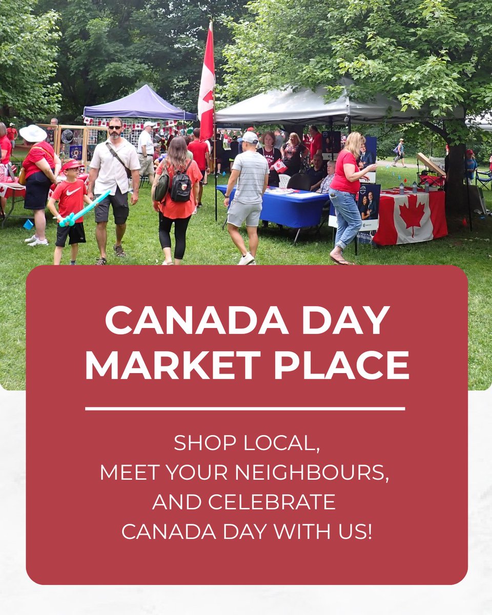 🎉 The Marketplace is BACK for Canada Day! 🇨🇦

Join us along the path in Claudette Cain Park between the gazebo and fieldhouse for a day of local talent, handmade goods, and community spirit! 💫

10am-2pm July 1

#CanadaDay2025 #OttawaEvents #ShopLocal