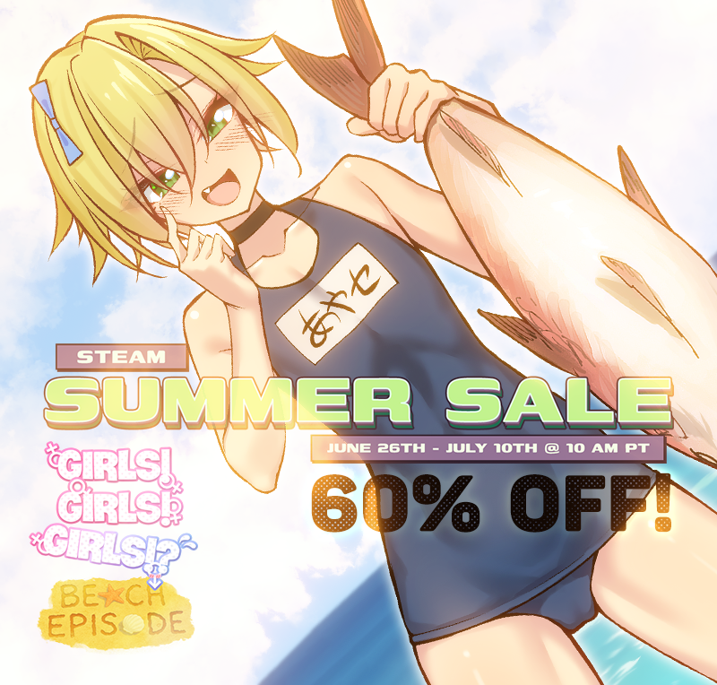 myosuki's tweet image. 🌴 Prepare for summer with 60% OFF Girls! Girls! Girls!? in the Steam Summer Sale!
The Beach Episode is coming soon.
Finish the game—and reach the harem ending—to unlock everything waiting for you at the shore.
Get it here: store.steampowered.com/app/1412310/Gi…
#visualnovel #freedlc